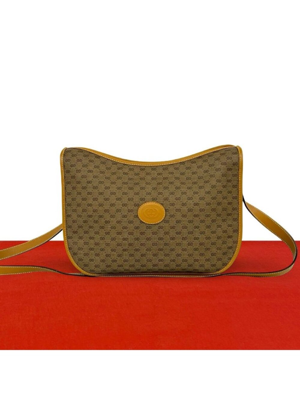 Gucci Vintage Micro GG Logo Leather Shoulder Bag Pochette Brown